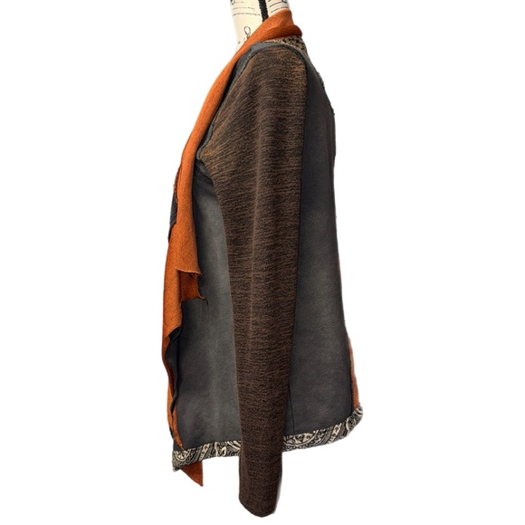 Gimmicks by BKE - Mixed Fabric Boho Cardigan - Brown Layered Open Front - Small - Picture 3 of 8